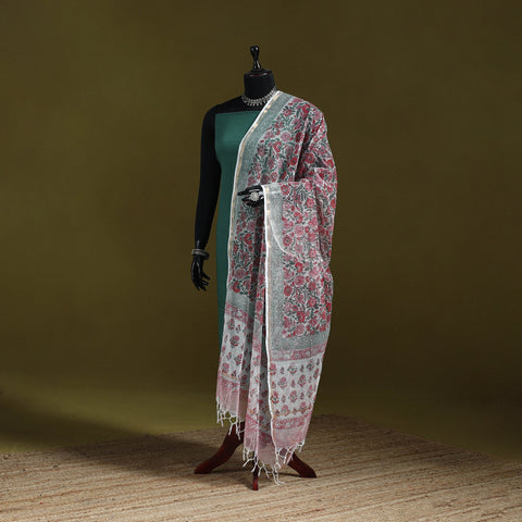 Kota doria cotton hand block print sanganeri floral dupatta