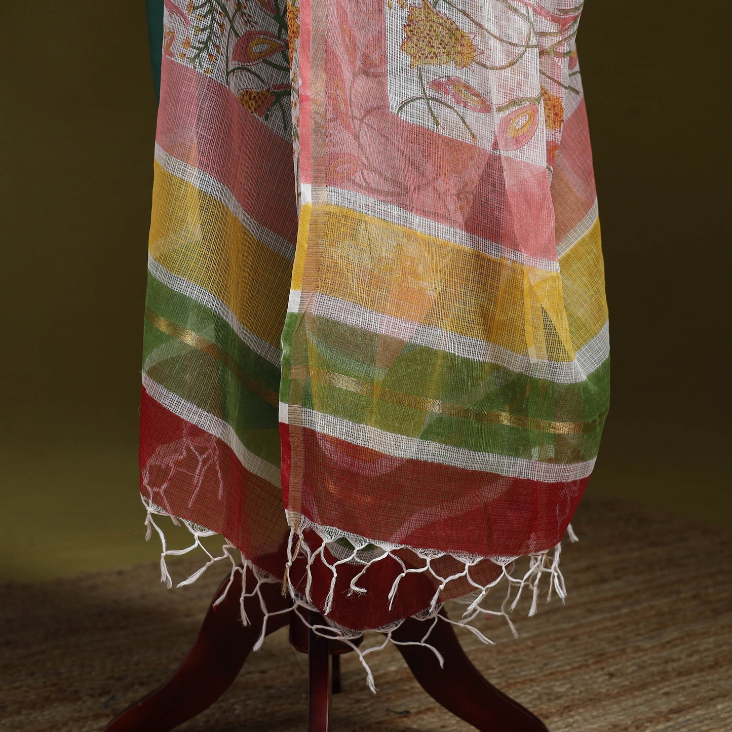 Kota doria cotton hand block print sanganeri floral dupatta