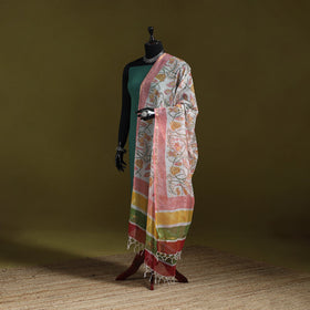 Kota doria cotton hand block print sanganeri floral dupatta