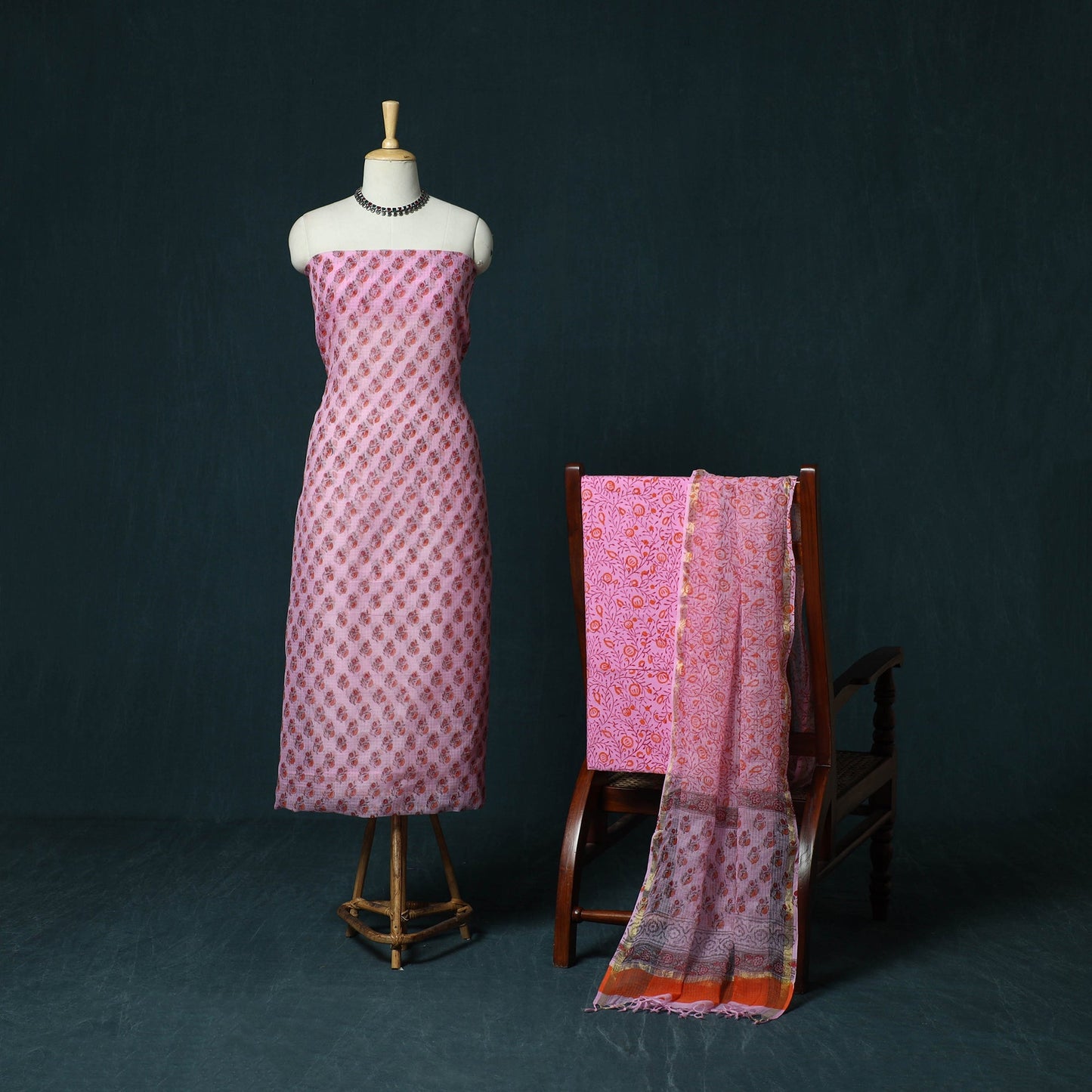 Kota doria cotton hand block sanganeri print 3pc unstitched