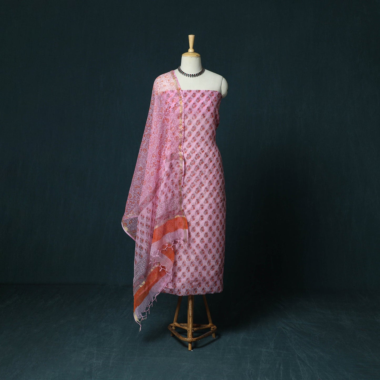 Kota doria cotton hand block sanganeri print 3pc unstitched