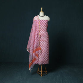 Kota doria cotton hand block sanganeri print 3pc unstitched
