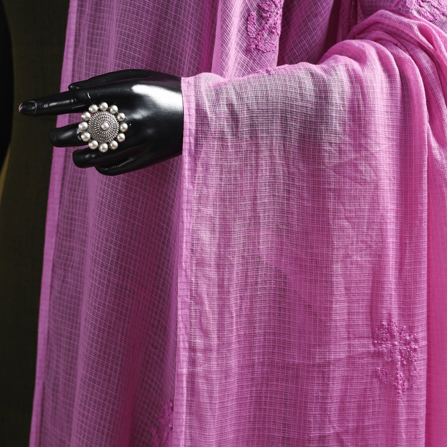 Pink - kota doria cotton hand embroidered lucknowi