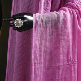 Pink - kota doria cotton hand embroidered lucknowi