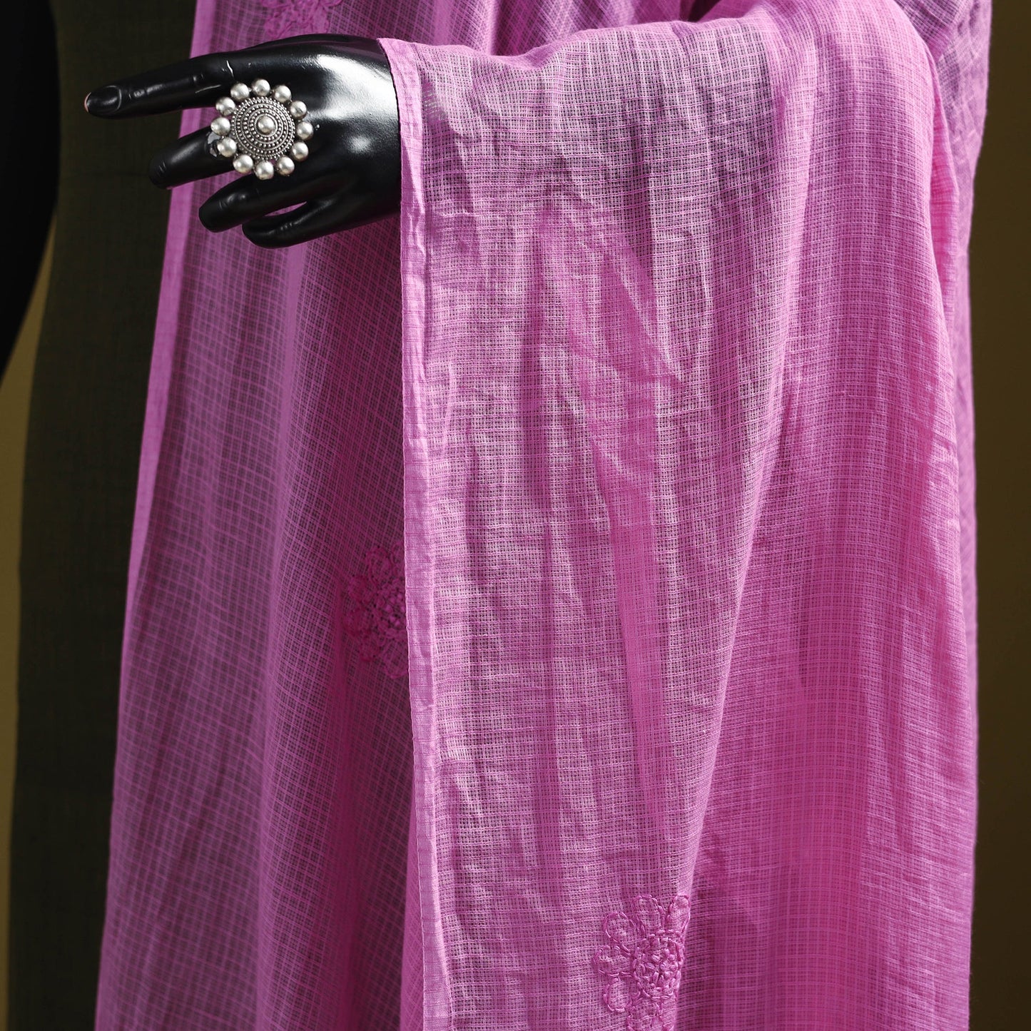 Pink - kota doria cotton hand embroidered lucknowi