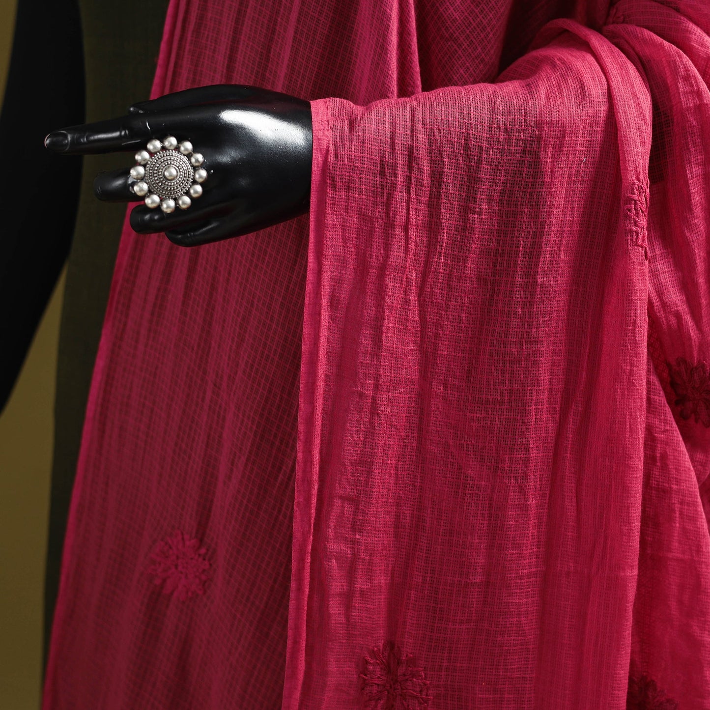 Pink - kota doria cotton hand embroidered lucknowi