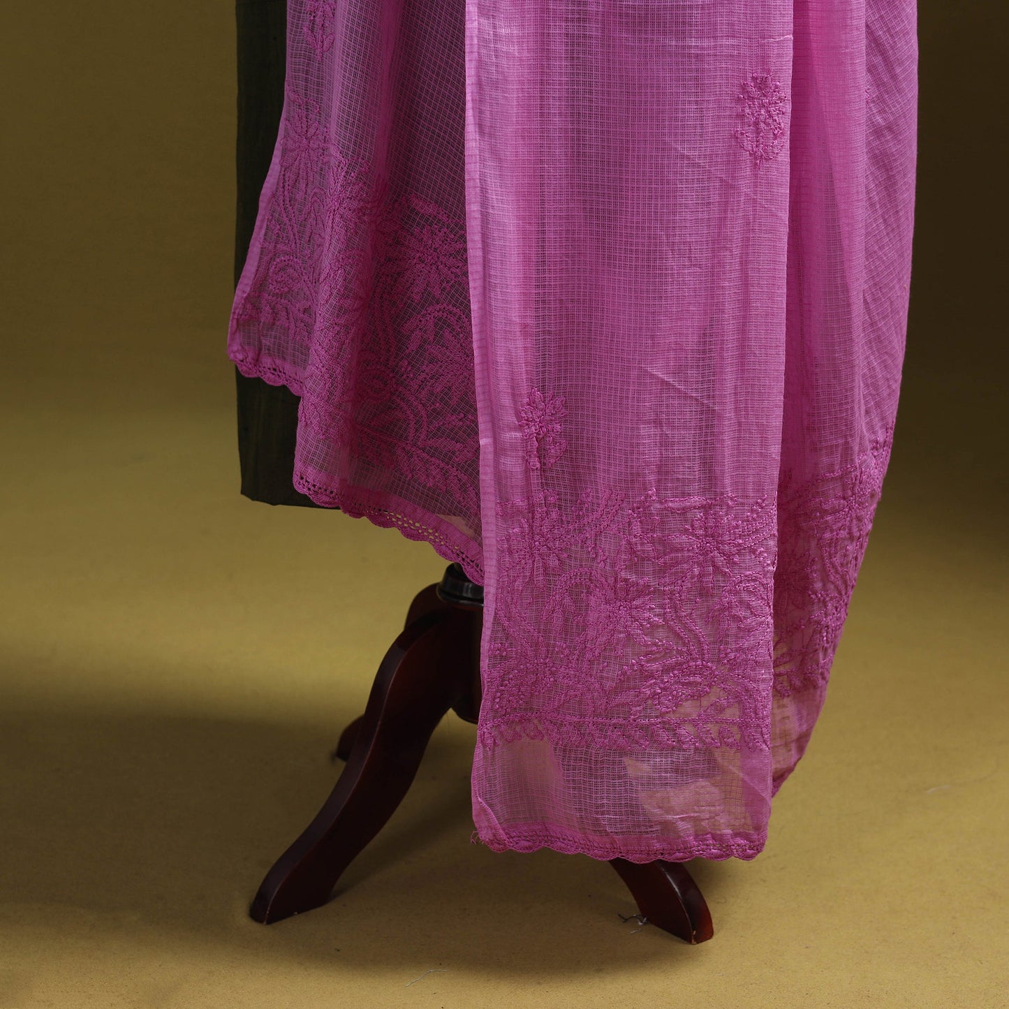 Pink - kota doria cotton hand embroidered lucknowi