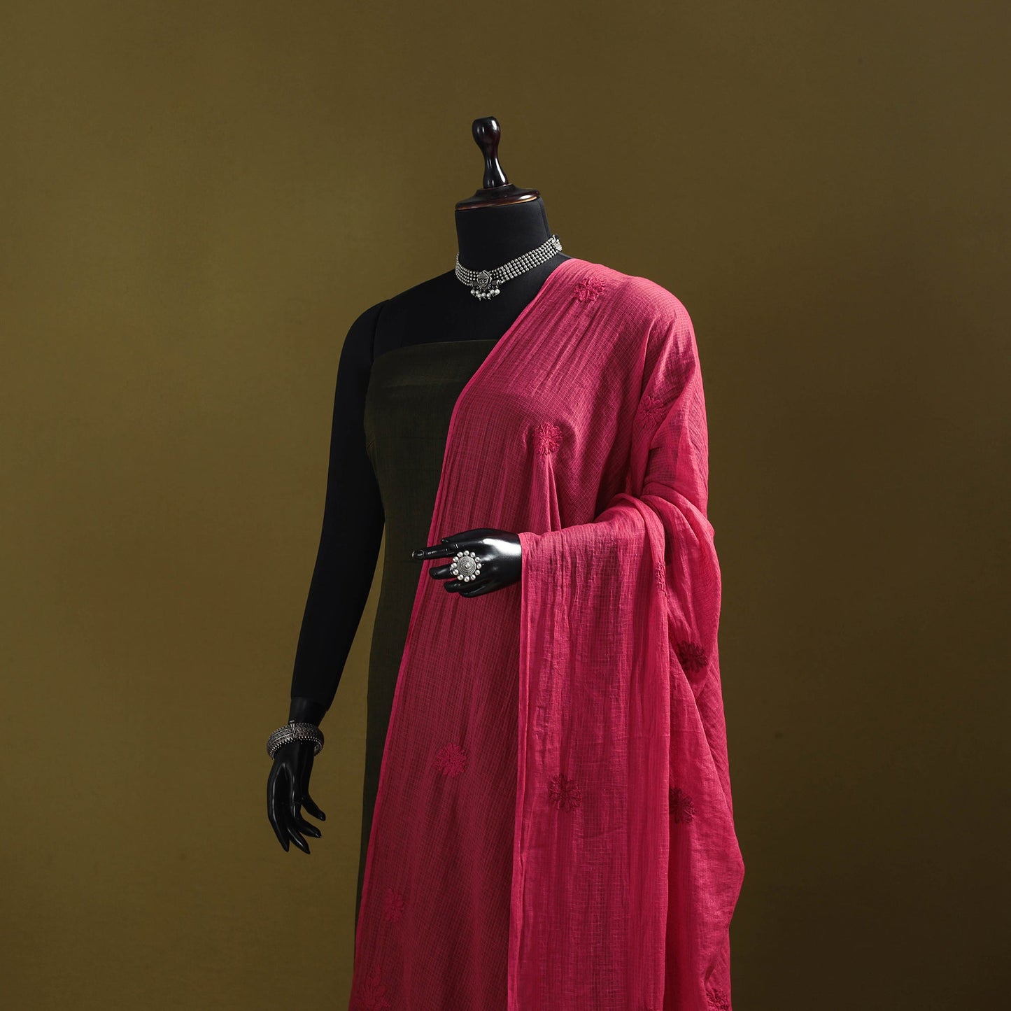 Pink - kota doria cotton hand embroidered lucknowi