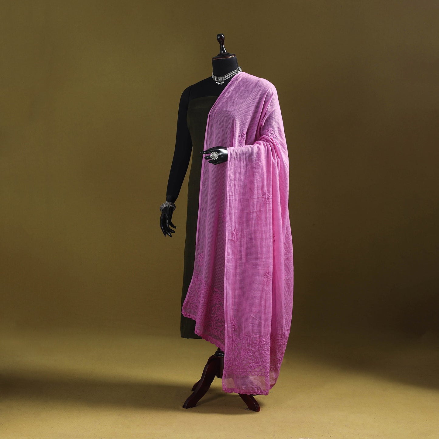 Pink - kota doria cotton hand embroidered lucknowi