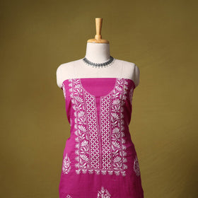 Pink - kota doria cotton lucknow chikankari 2pc unstitched