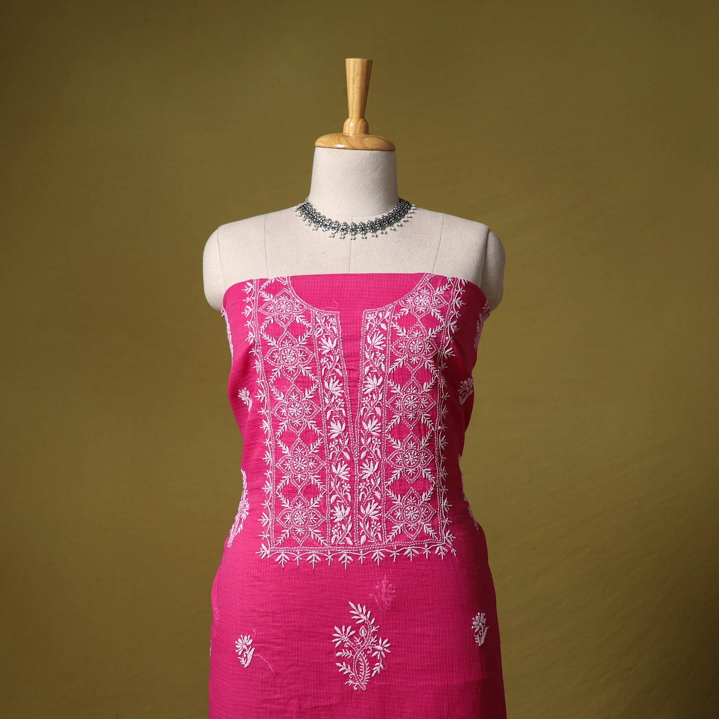 Pink - kota doria cotton lucknow chikankari 2pc unstitched