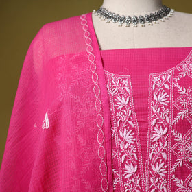 Pink - kota doria cotton lucknow chikankari 2pc unstitched
