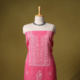 Pink - kota doria cotton lucknow chikankari 2pc unstitched