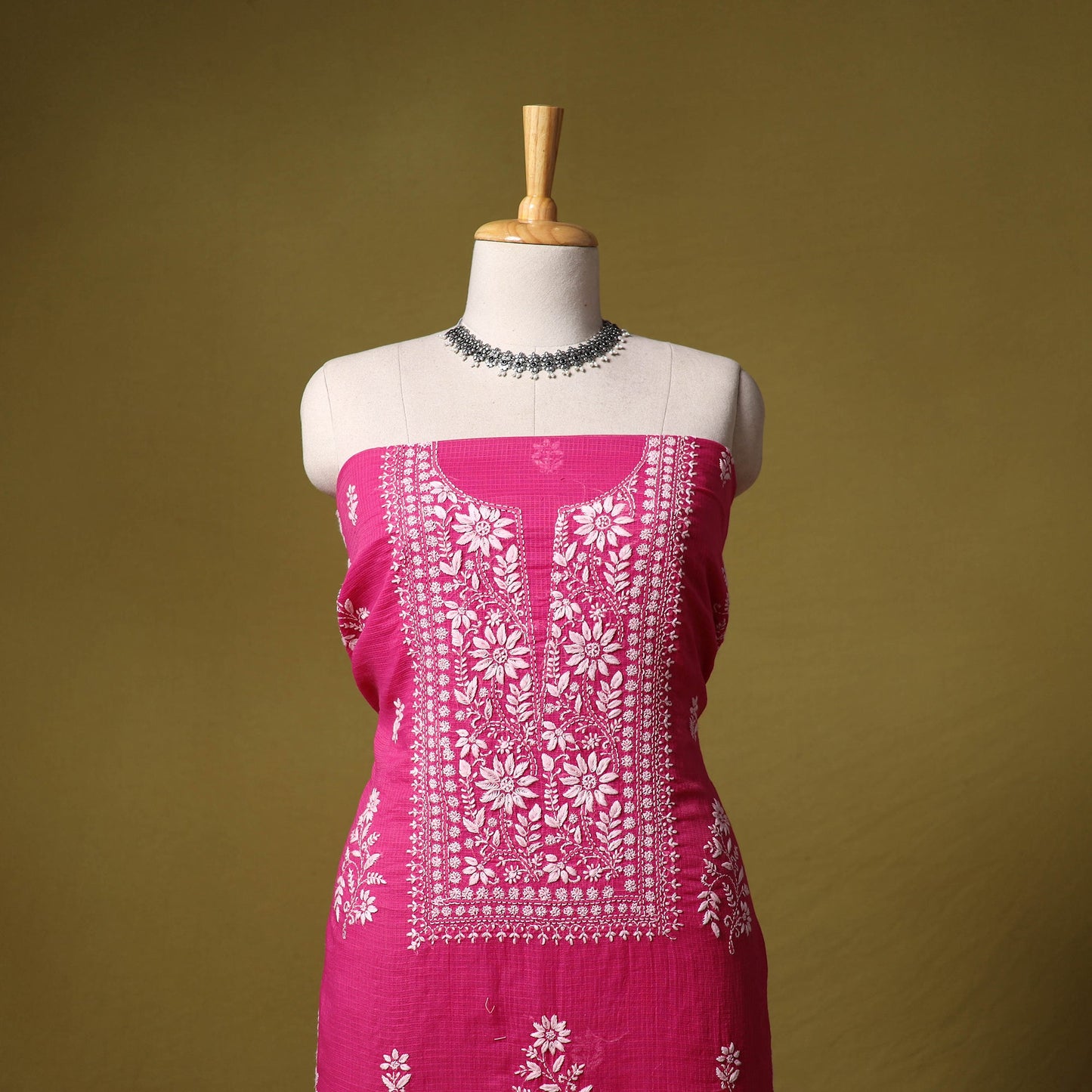 Pink - kota doria cotton lucknow chikankari 2pc unstitched