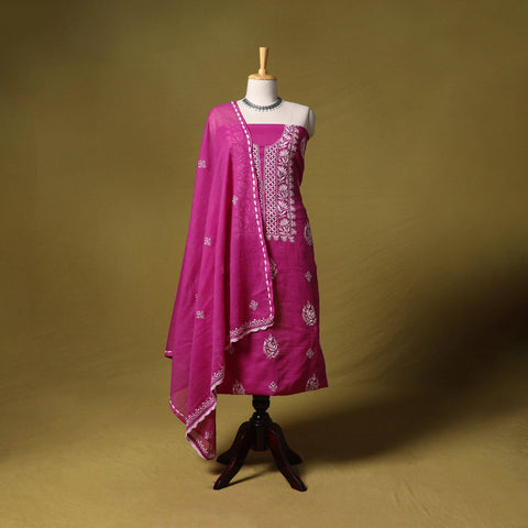 Pink - kota doria cotton lucknow chikankari 2pc unstitched