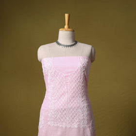 Pink - kota doria cotton lucknow chikankari 2pc unstitched