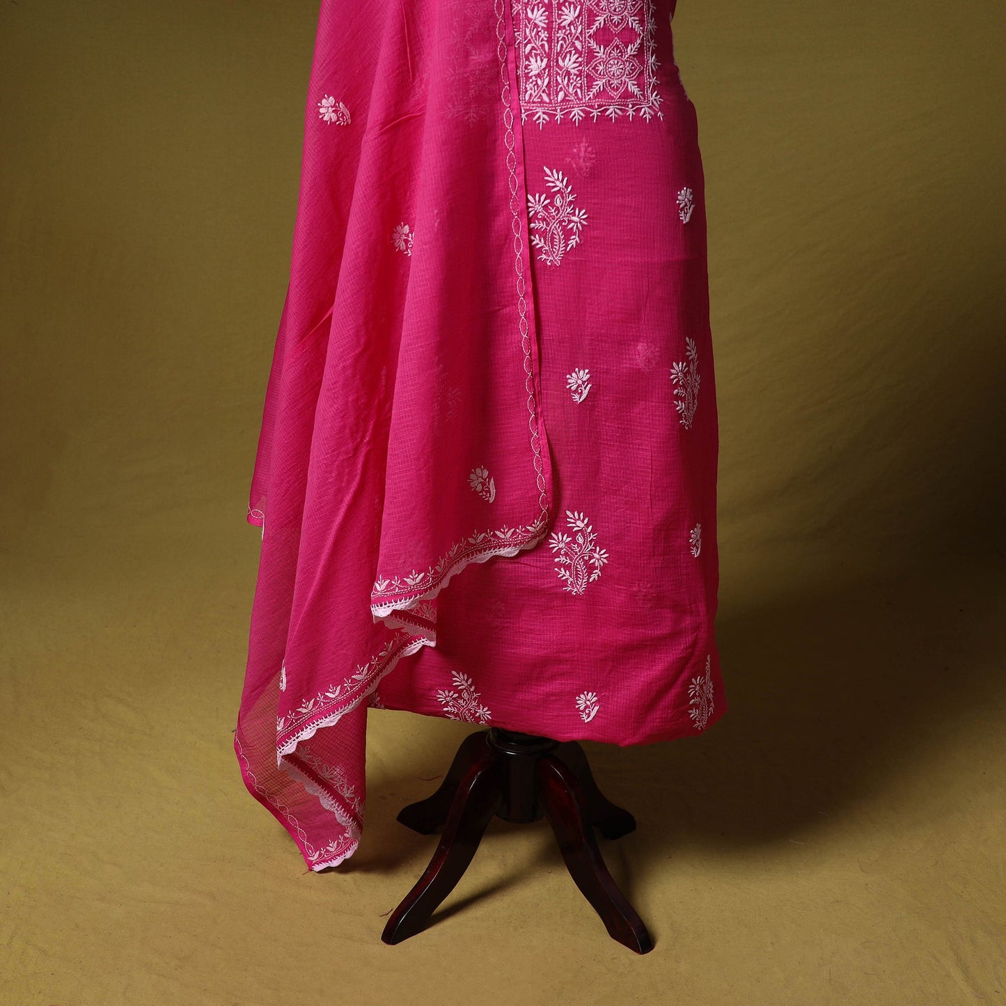 Pink - kota doria cotton lucknow chikankari 2pc unstitched