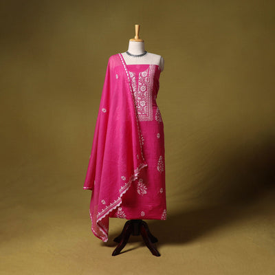 Pink - kota doria cotton lucknow chikankari 2pc unstitched