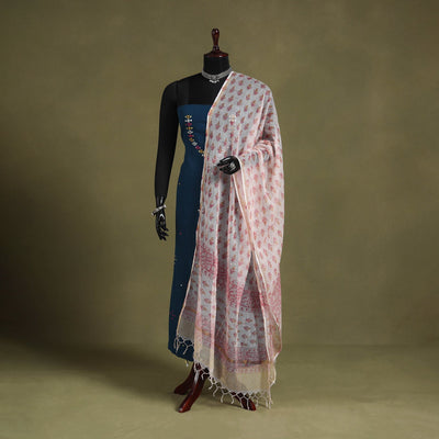 Pink - kota doria cotton sanganeri floral dupatta 27