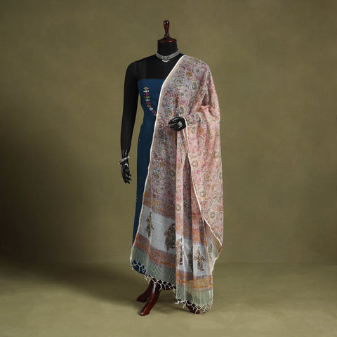 Pink - kota doria cotton sanganeri floral dupatta 28