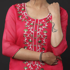  Kota Doria Embroidery Silk Kurta with Palazzo & Dupatta Set 