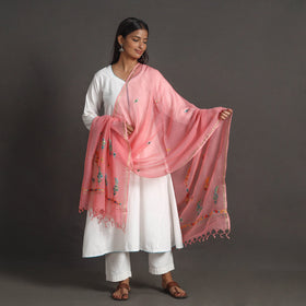 Pink - kota doria silk cotton kashida embroidery dupatta 61