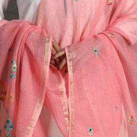Pink - kota doria silk cotton kashida embroidery dupatta 61