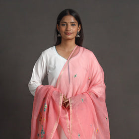 Pink - kota doria silk cotton kashida embroidery dupatta 61