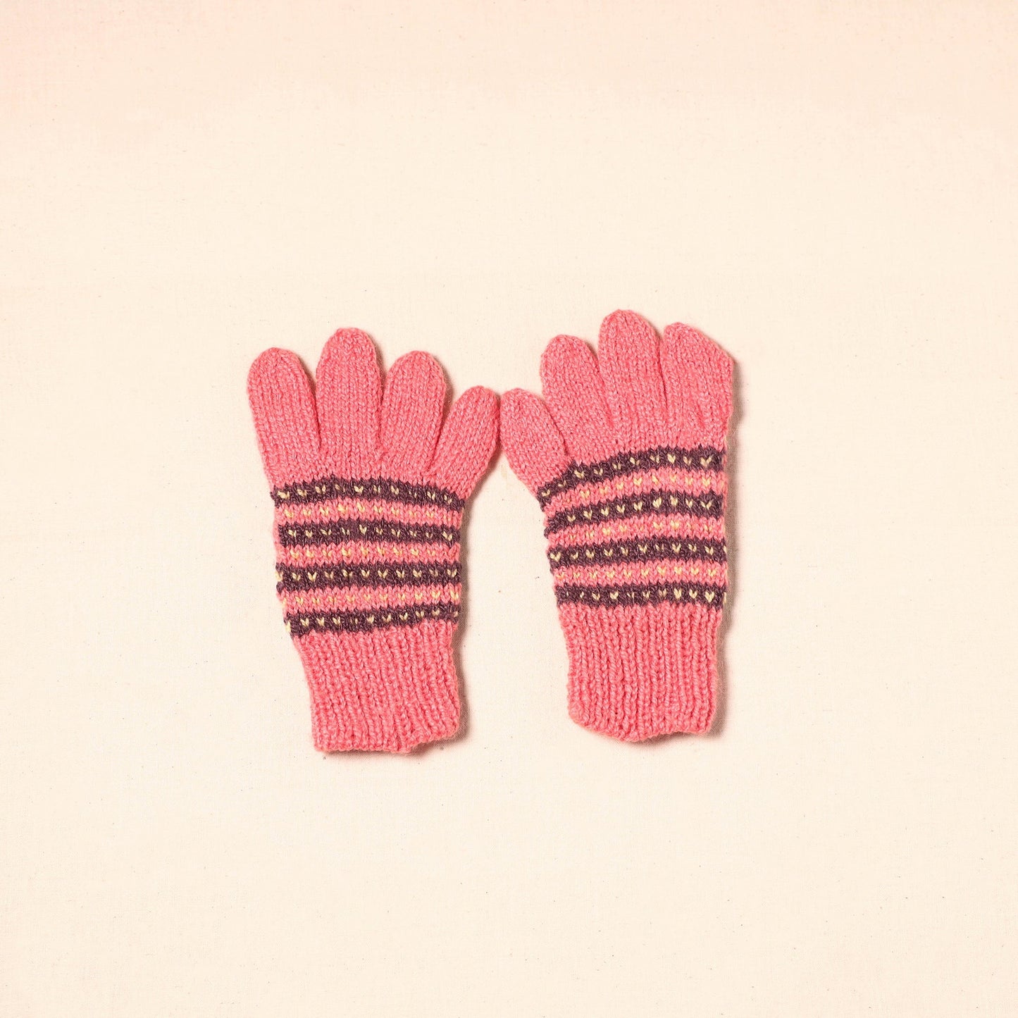 Pink Kumaun Hand Knitted Woollen Hand Gloves (Adult)