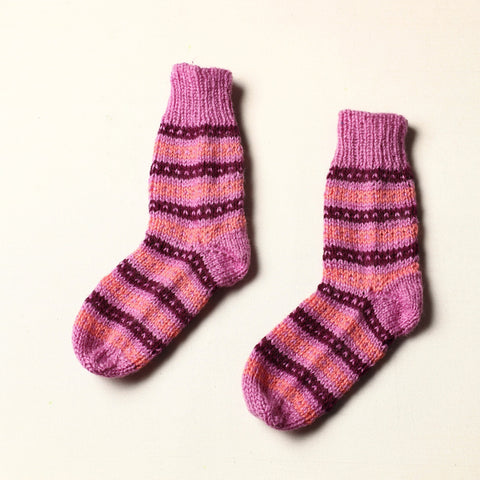  Pink Kumaun Hand Knitted Woolen Socks - Kids