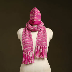 Pink - kumaun hand knitted woollen muffler cap 51