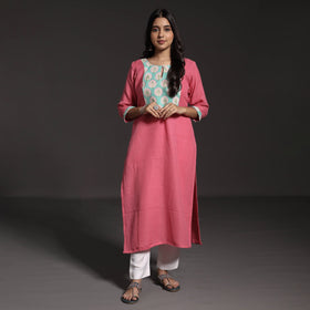 Pink - Kumaun Handwoven Straight Merino Woolen Kurta