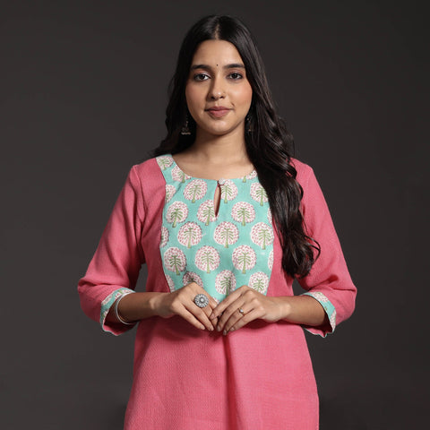 Pink - Kumaun Handwoven Straight Merino Woolen Kurta