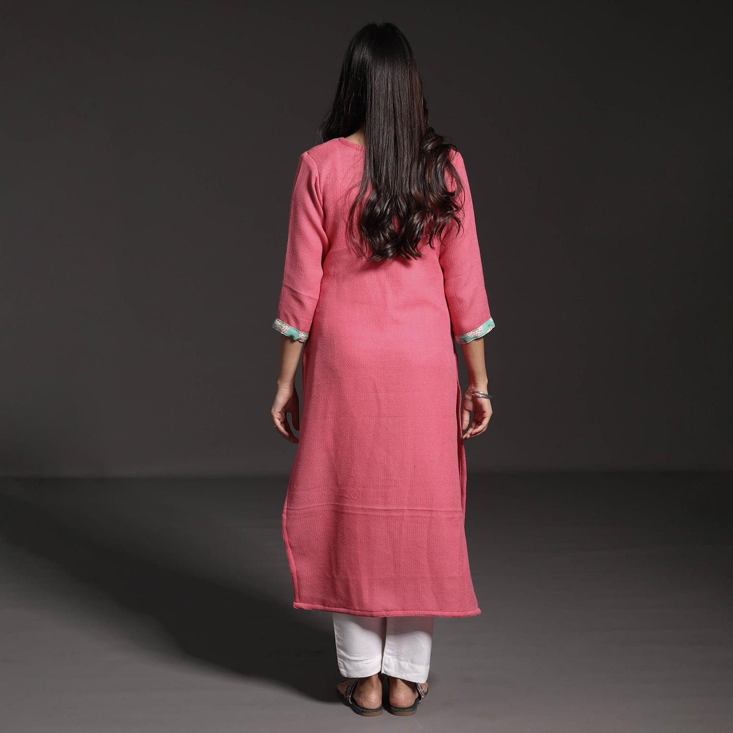 Pink - Kumaun Handwoven Straight Merino Woolen Kurta