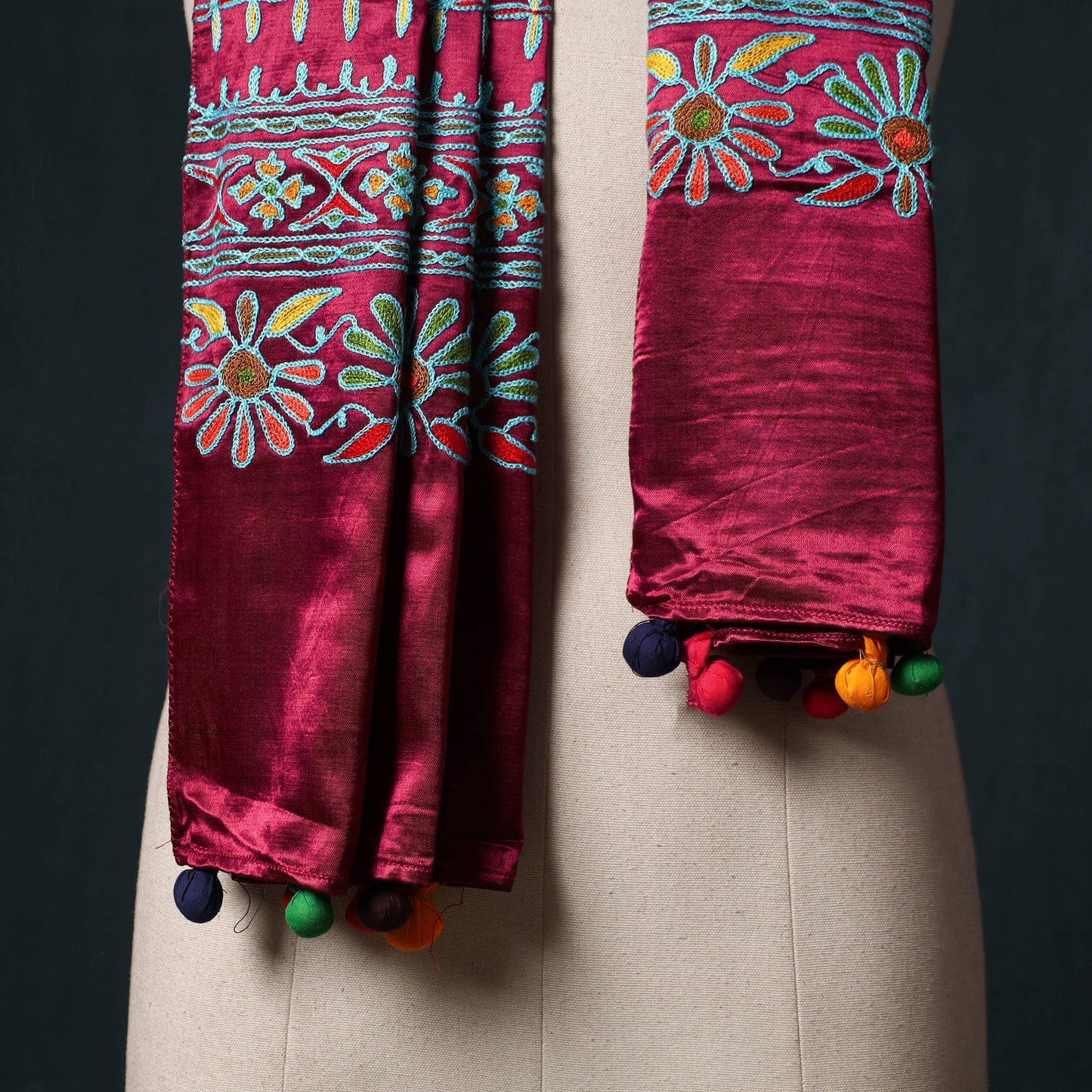 Kutch aari hand embroidery mashru silk stole 42