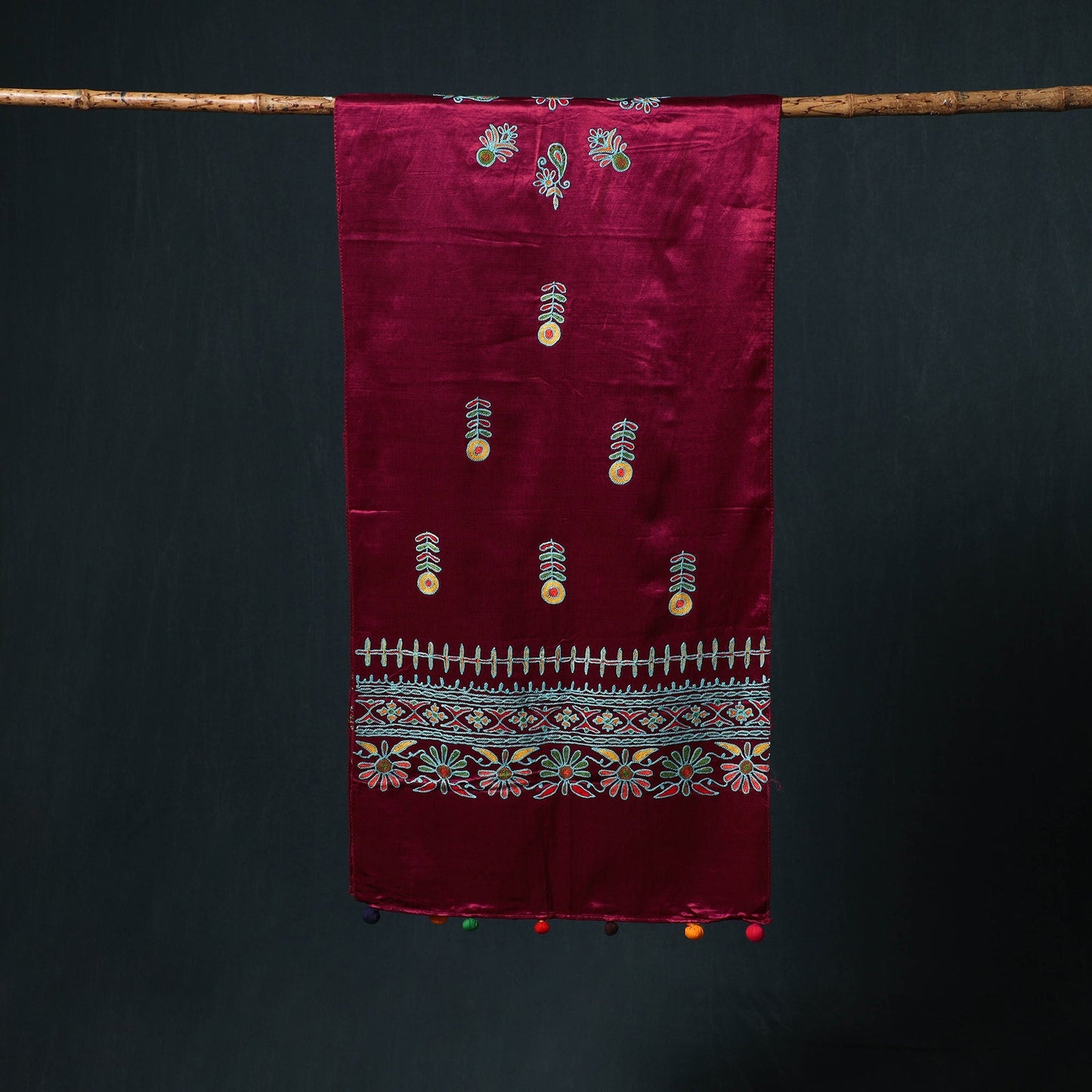 Kutch aari hand embroidery mashru silk stole 42