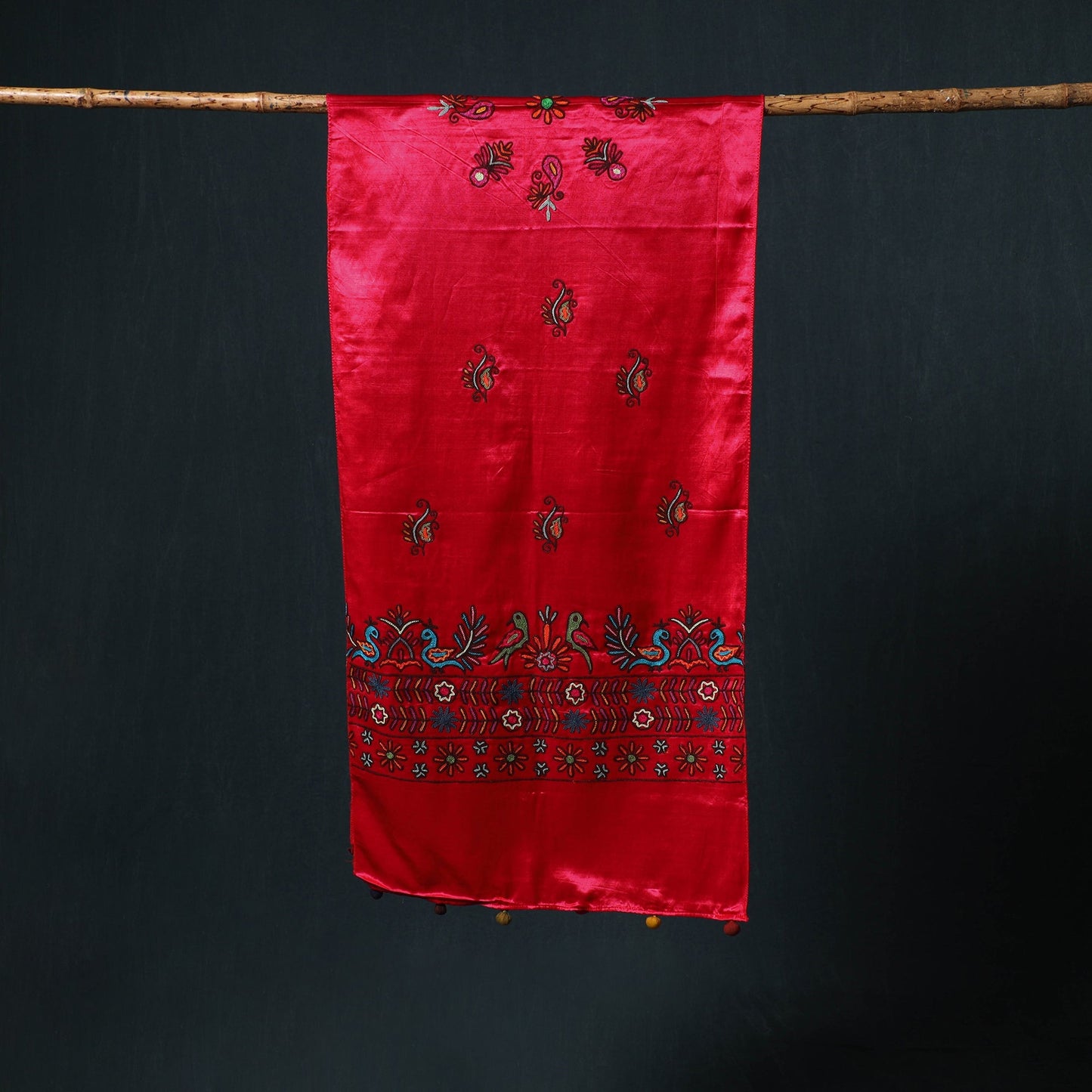 Kutch aari hand embroidery mashru silk stole 49