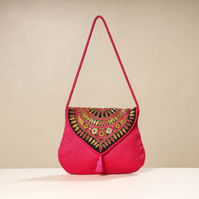 Pink Kutch Ahir Embroidery Mashru Silk Hand Bag