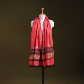 Pink - kutch ahir hand embroidery mirror work woollen shawl