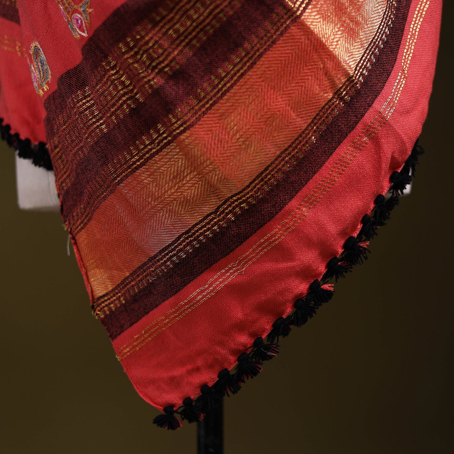 Pink - kutch ahir hand embroidery mirror work woollen shawl