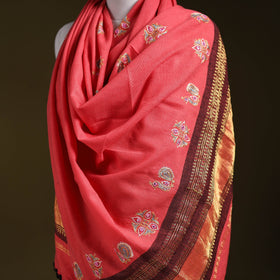 Pink - kutch ahir hand embroidery mirror work woollen shawl