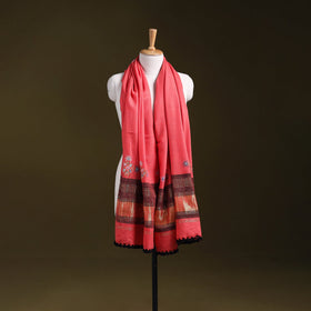 Pink - kutch ahir hand embroidery mirror work woollen shawl