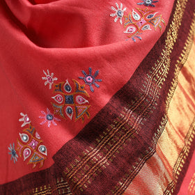 Pink - kutch ahir hand embroidery mirror work woollen shawl
