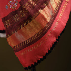 Pink - kutch ahir hand embroidery mirror work woollen shawl