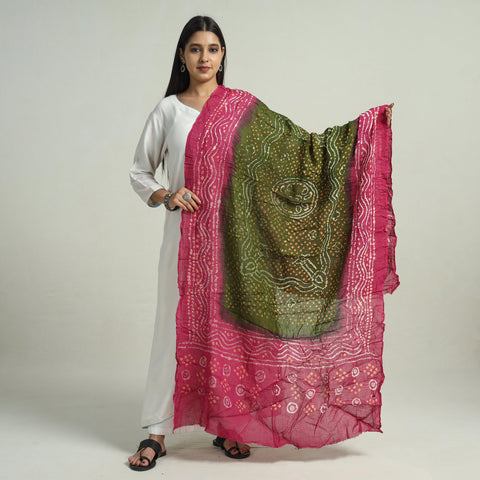 Pink - Kutch Bandhani Tie-Dye Cotton Dupatta 15