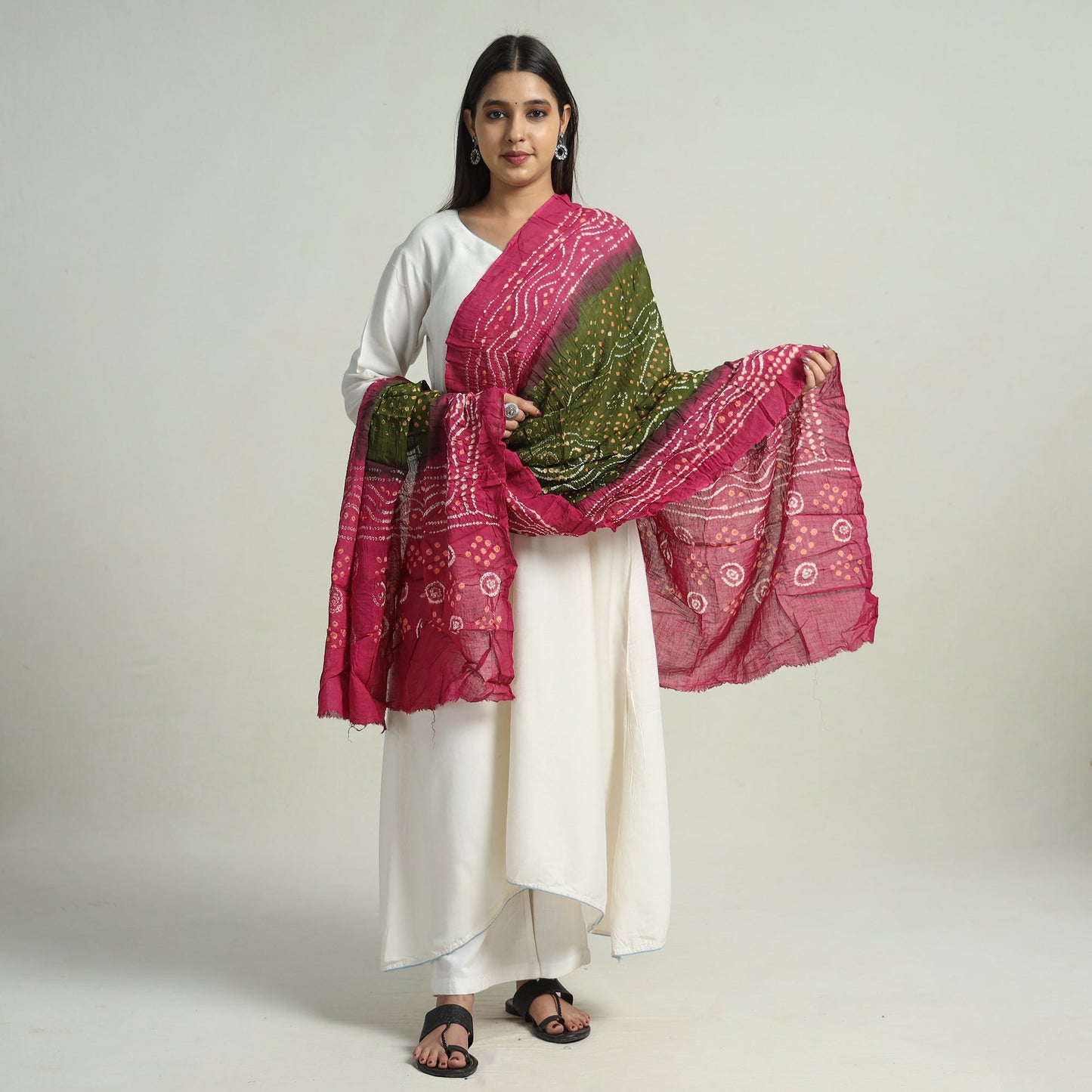 Pink - Kutch Bandhani Tie-Dye Cotton Dupatta 15