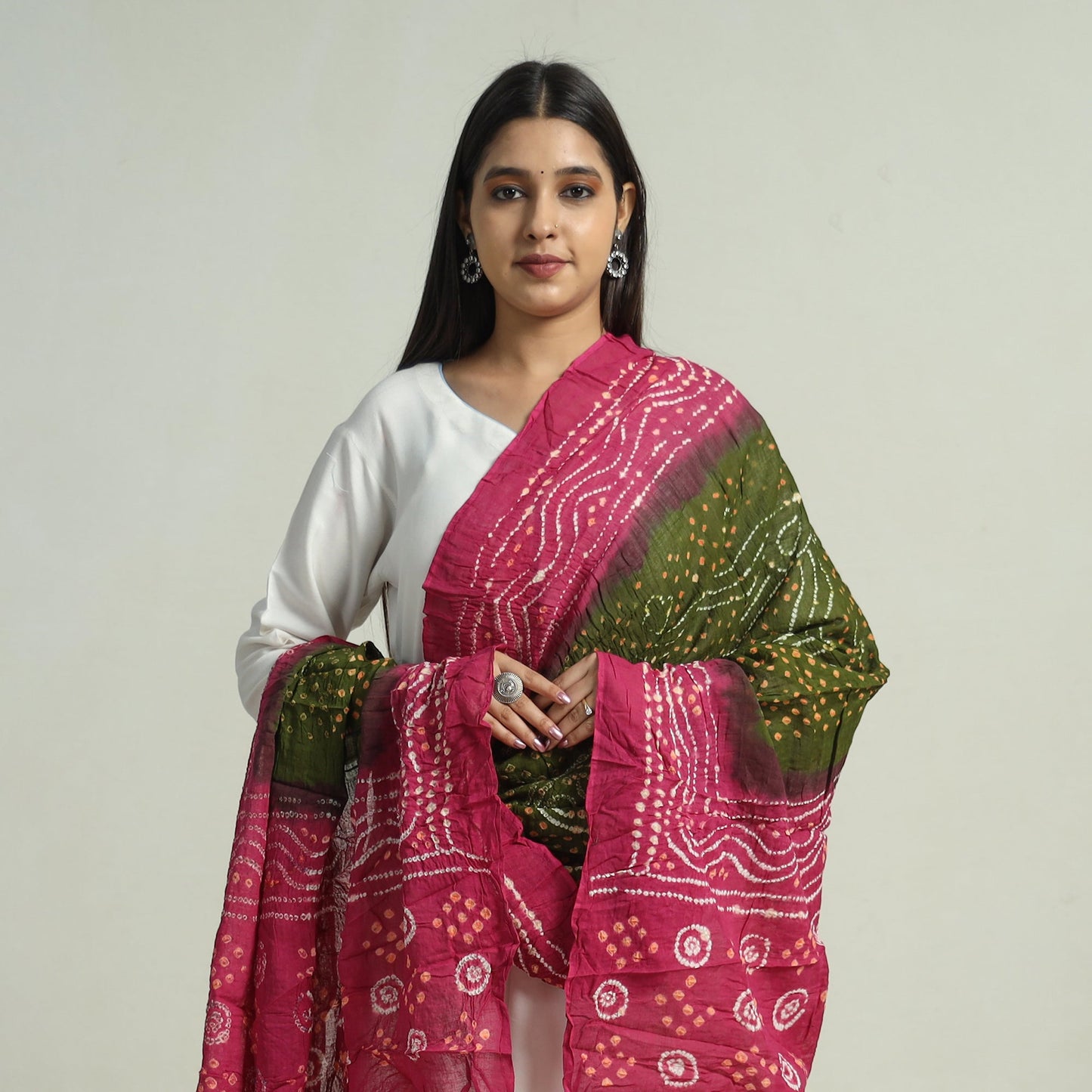 Pink - Kutch Bandhani Tie-Dye Cotton Dupatta 15