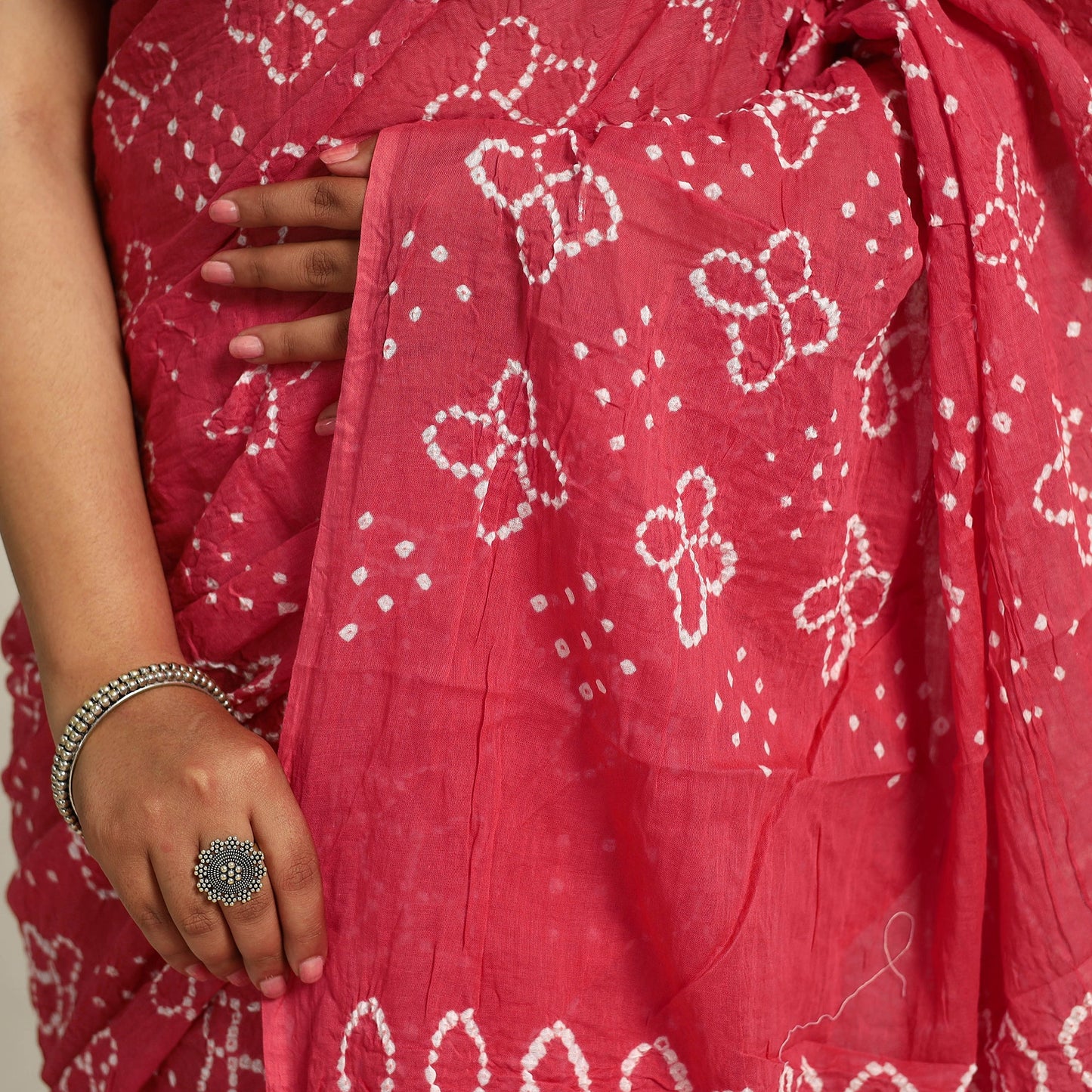 Pink - kutch bandhani tie-dye cotton saree with blouse