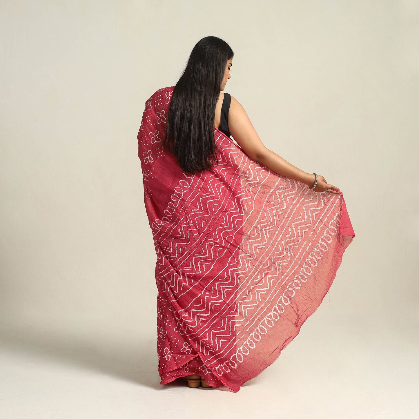 Pink - kutch bandhani tie-dye cotton saree with blouse