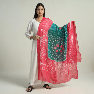  Pink Kutch Bandhani Tie-Dye Mul Cotton Dupatta 